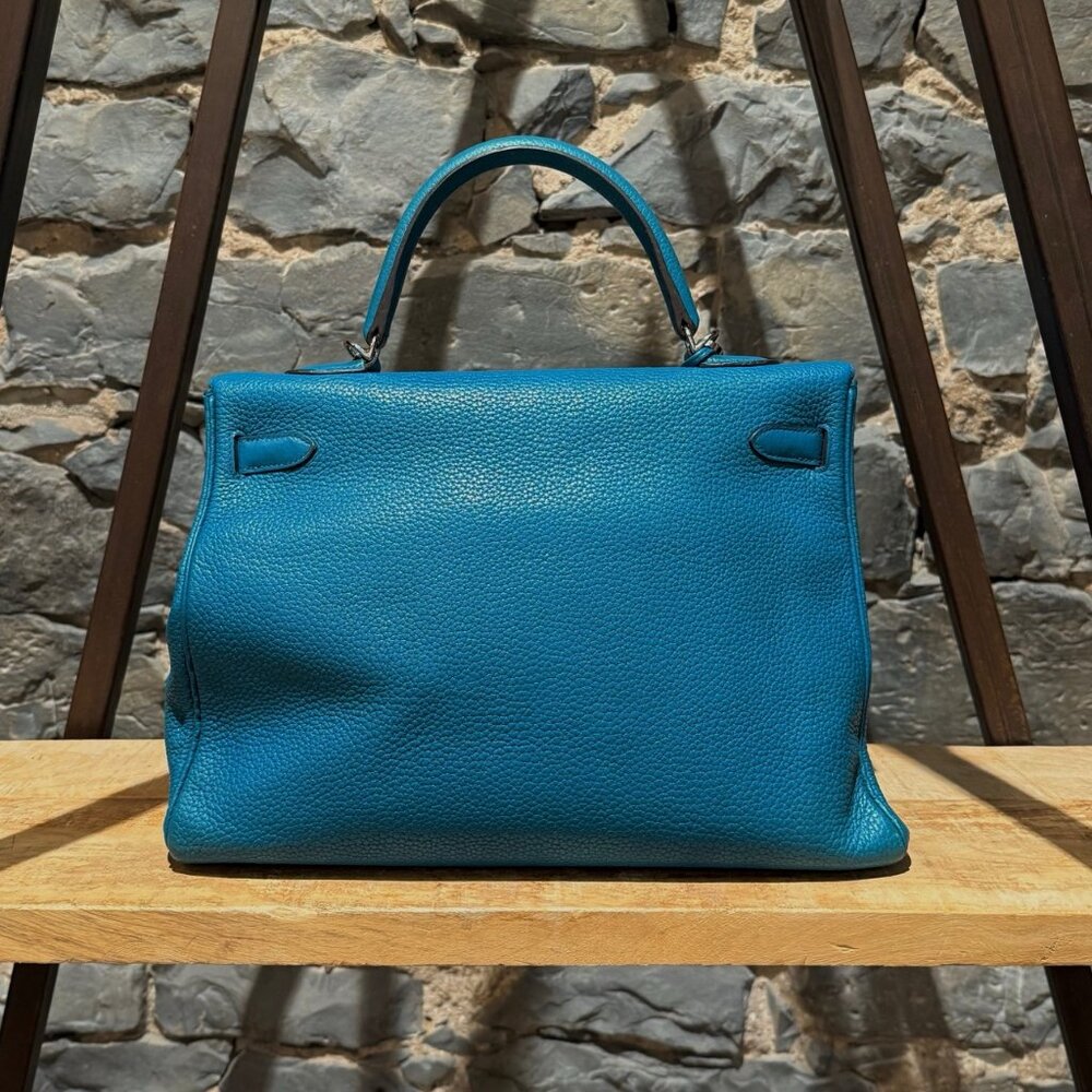 Hermès 2013 Bleu Izmir Clemence Leather Kelly 35 Bag - Picture 5 of 16